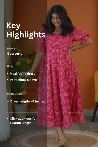 Elsa Pink Maxi A-Line Georgette Dress