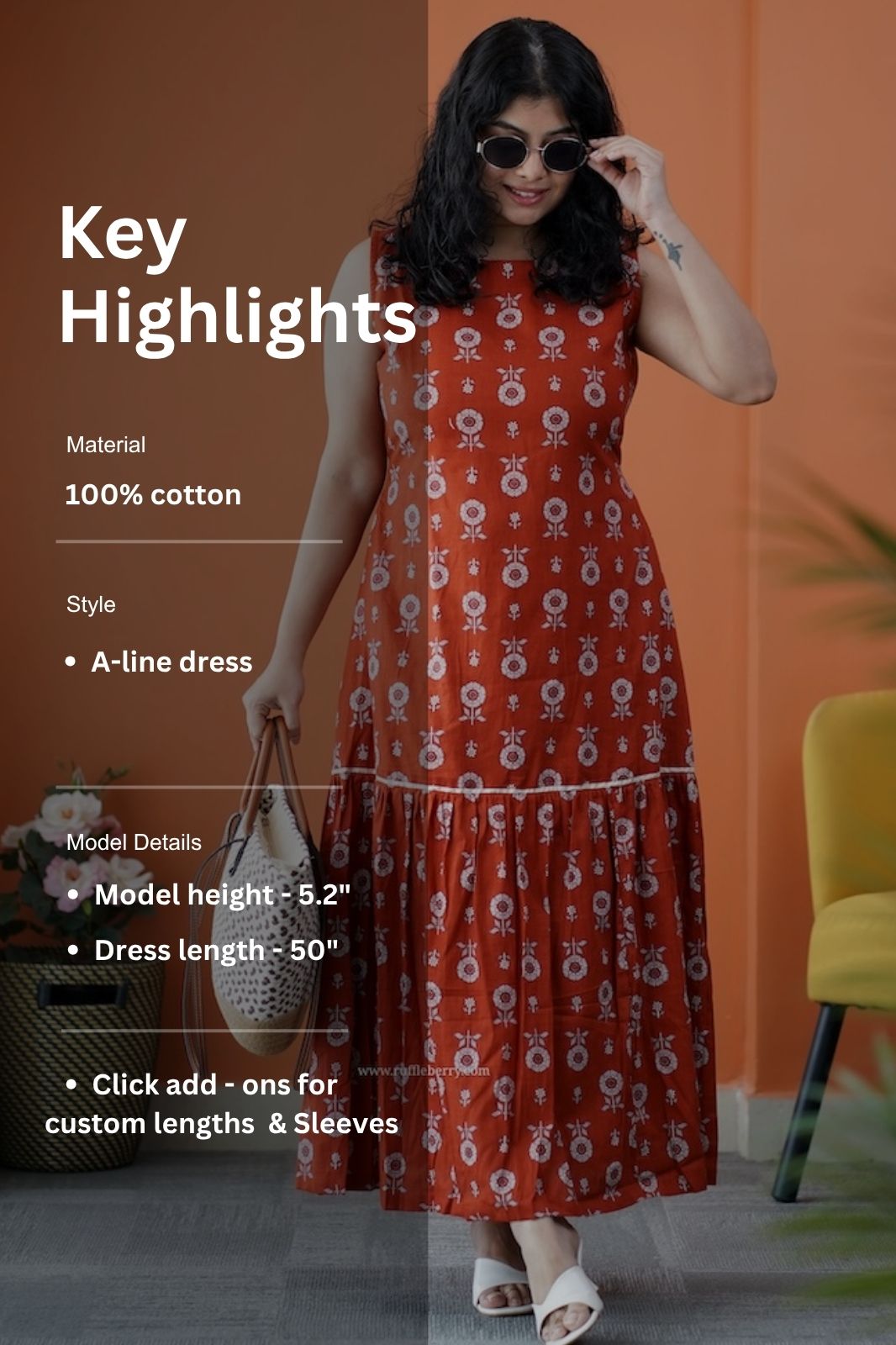 dahlia rust cotton aline dress