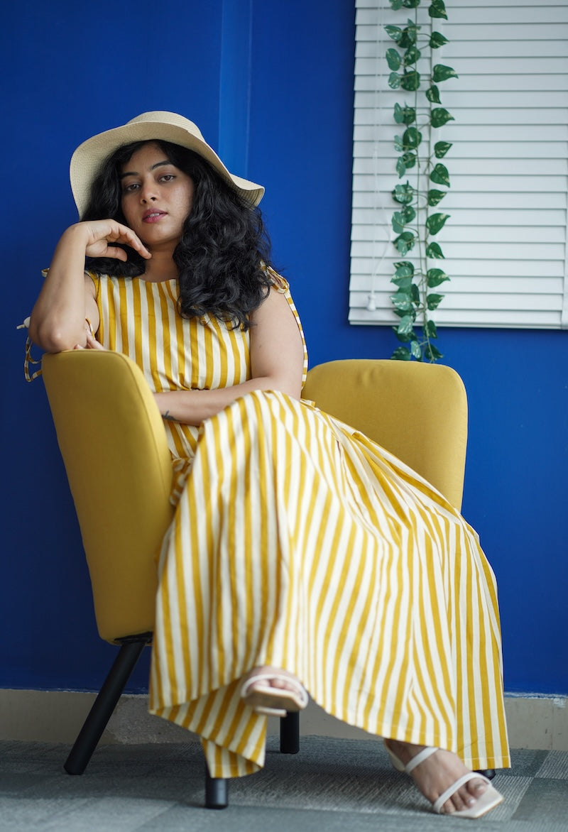 maroba honeyyellow striped cotton dress