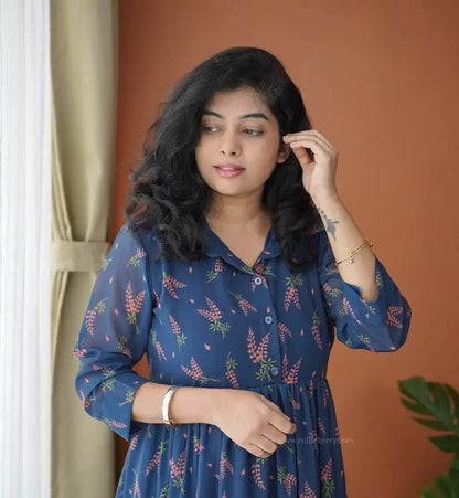 Niva NavyBlue Georgette Tier Dress