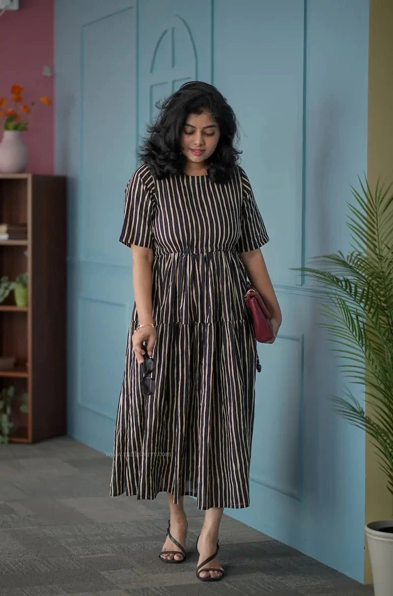 BarB Black Striped Cotton Tier Dress