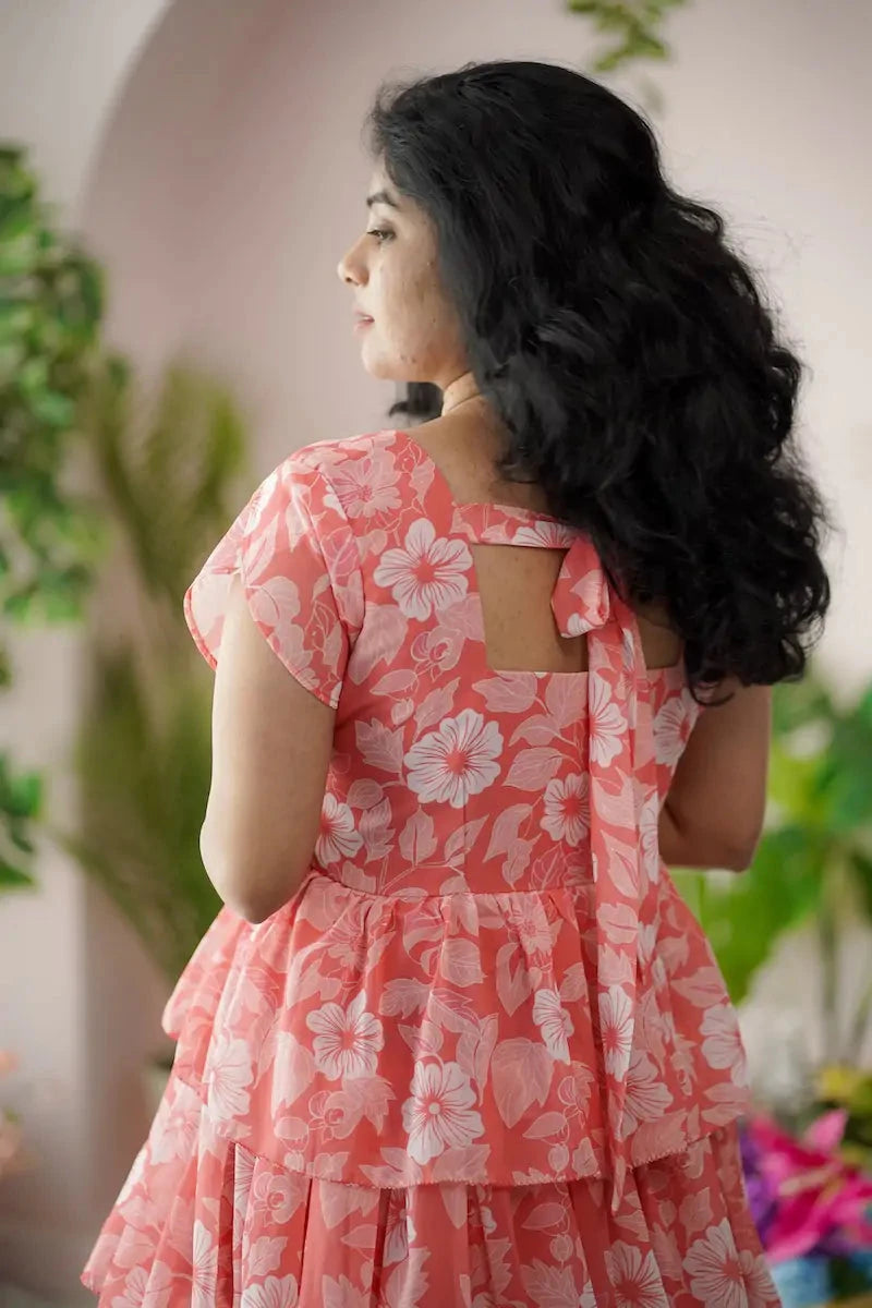 maira coral georgette layered dress