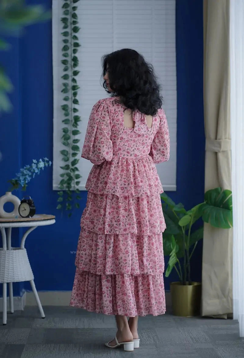 Rose Pink Georgette Layered Dress