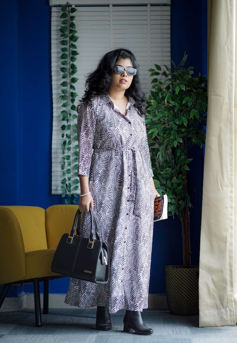 maira black&white georgette shirt dress