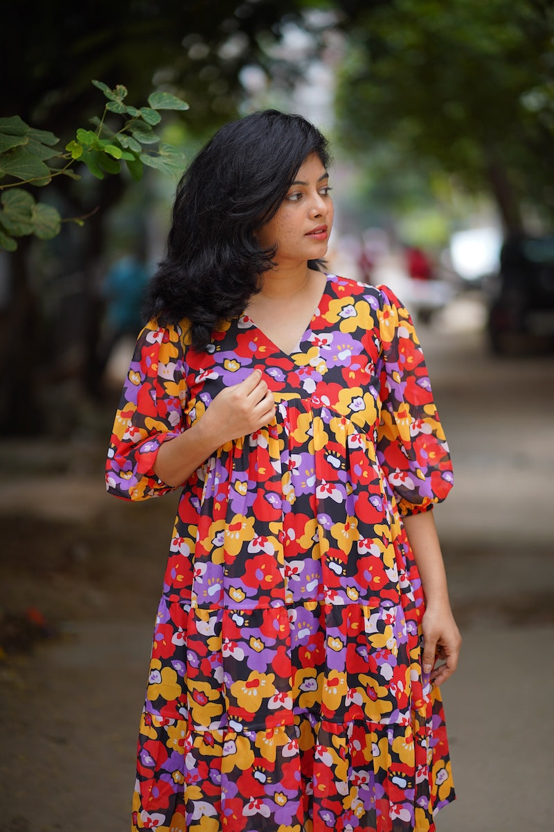 maple floral georgette dress