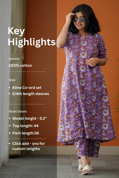 Bloom Violet Cotton Co-Ord Set