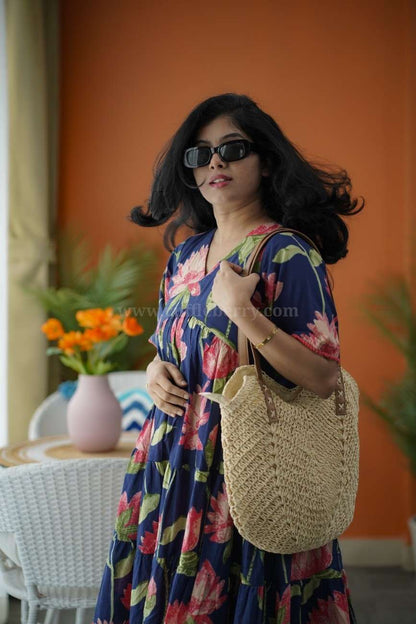 Augusta NavyBlue Cotton Tier Dress