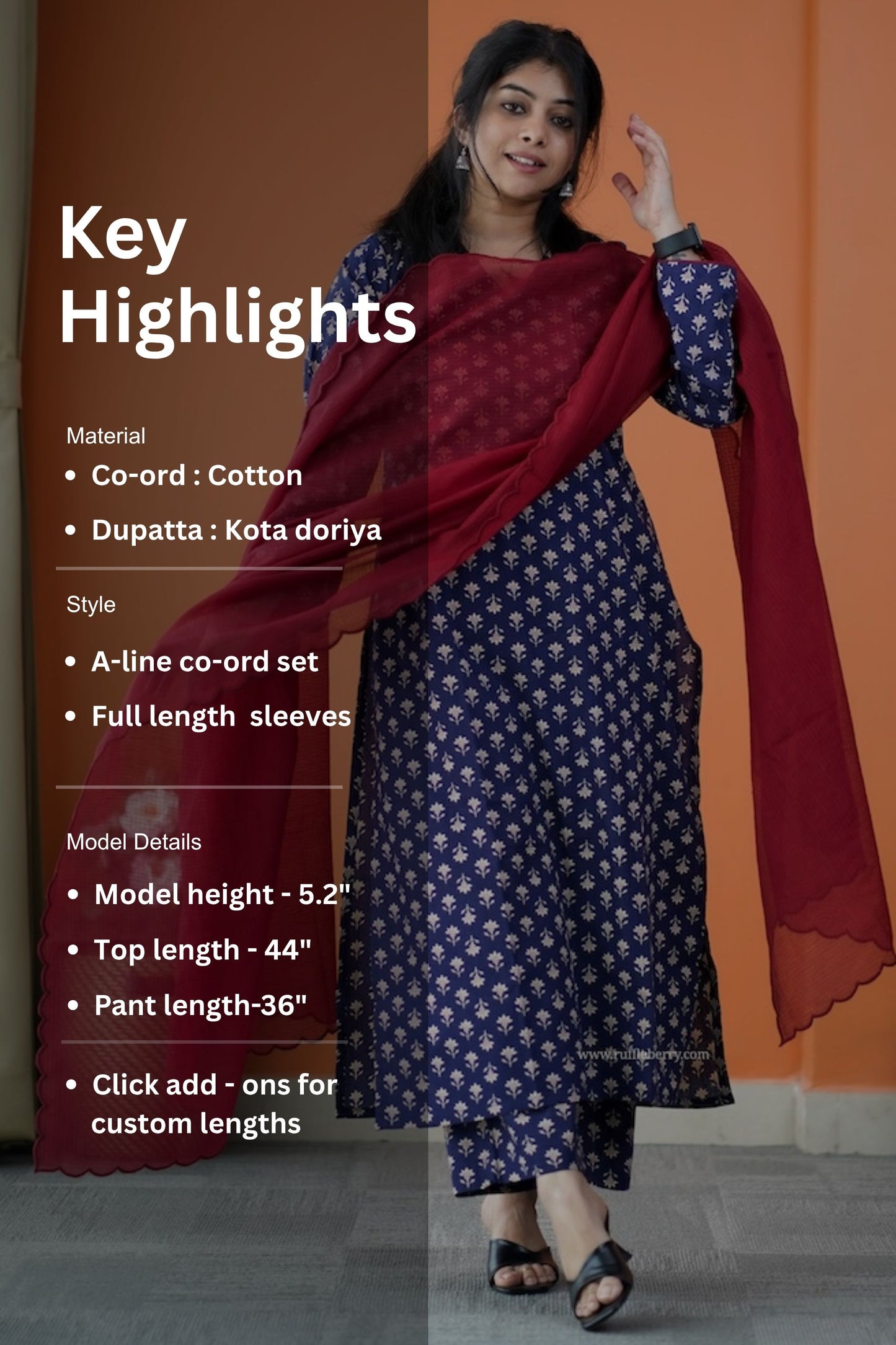 nyra midnight blue 3-piece cotton co-ord set