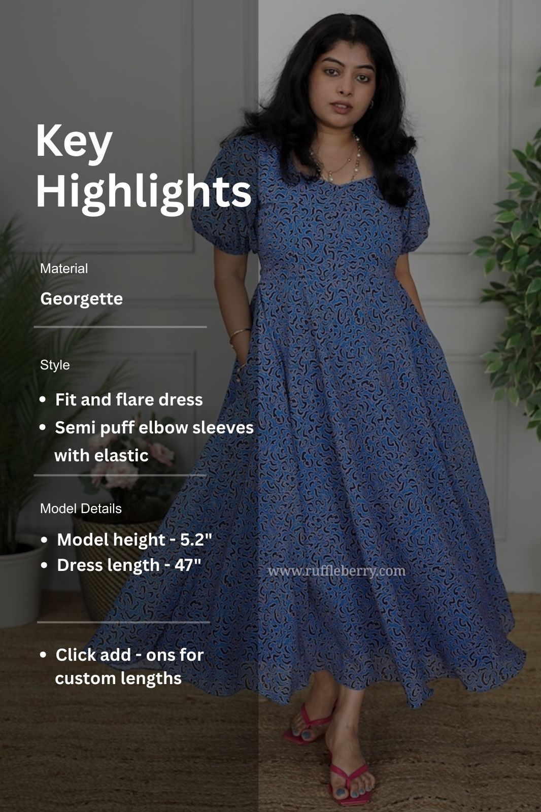 jasbi blue georgette fit & flare dress