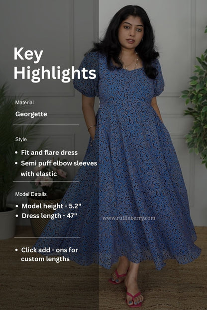 Jasbi Blue Georgette Fit & Flare Dress