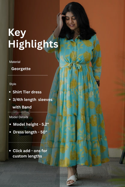 Rimjim Turquoise Georgette Shirt Tier Dress
