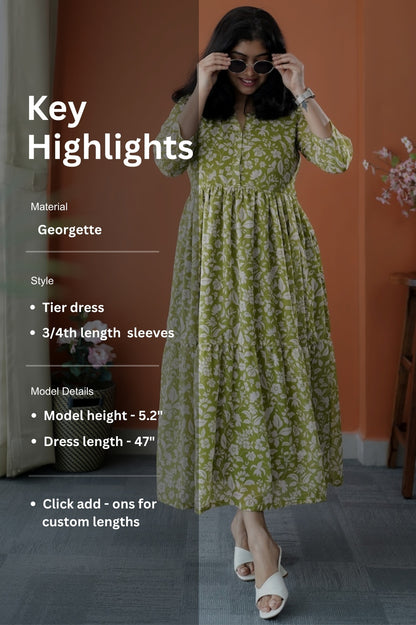 JunaLuv Green Georgette Tier Dress