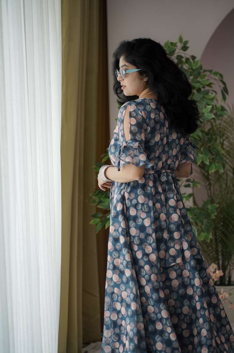 maira darkgrey polka georgette dress