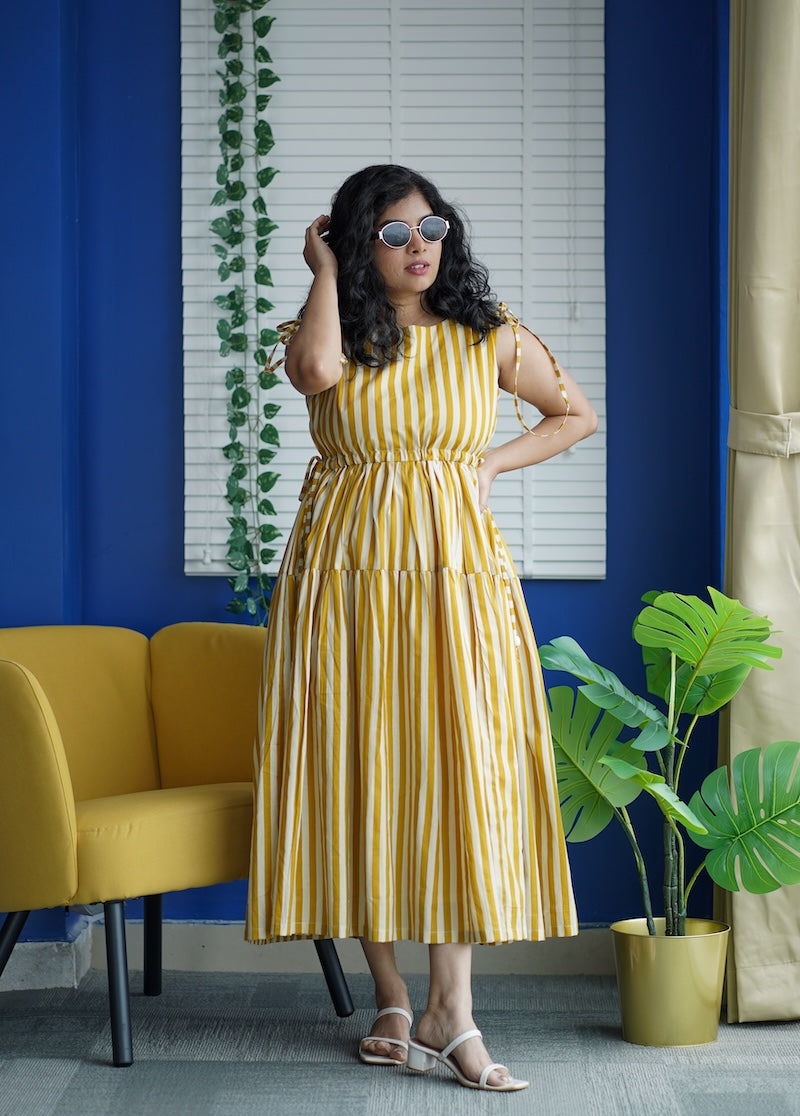 maroba honeyyellow striped cotton dress