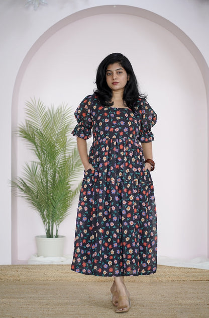 Arina Black MiniFloral Georgette dress