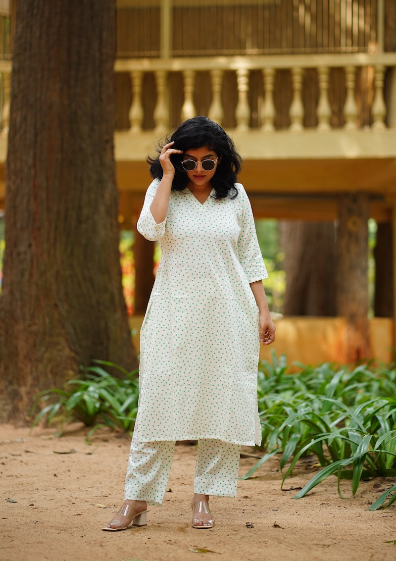 white cotton  co-ord set