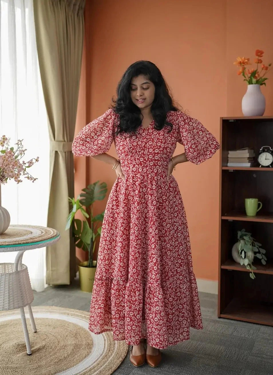 niva scarlet red georgette dress