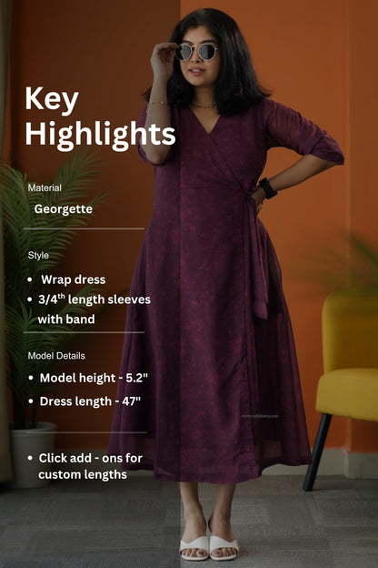 Sunburst Plum Georgette Wrap Dress