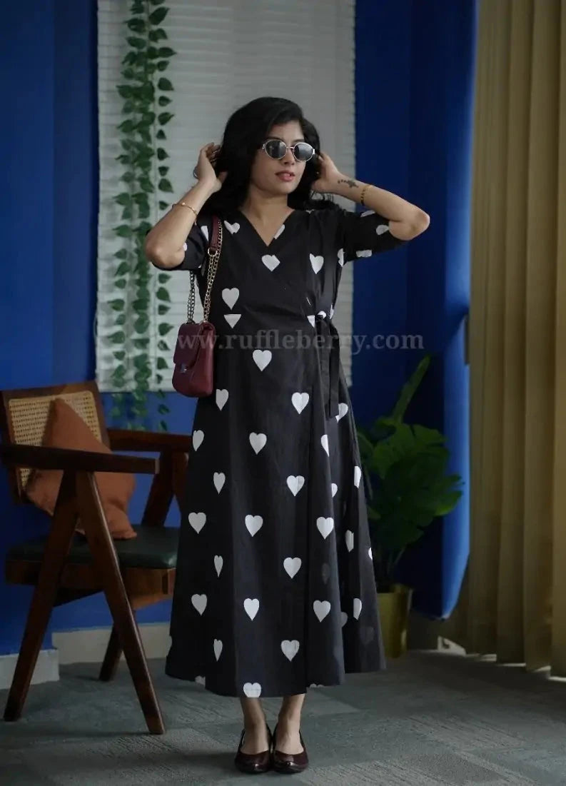 augusta black&white cotton wrap dress