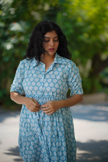Laya LightBlue Cotton Tier Dress