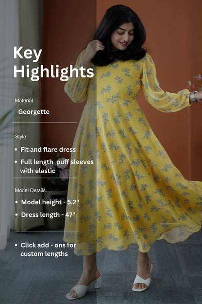 JunaLuv Yellow Georgette Fit & Flare Dress