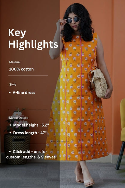 Dahlia Orange cotton Aline dress
