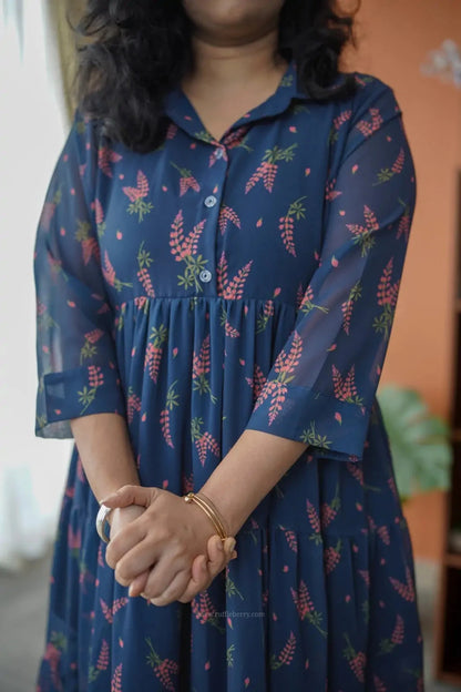 Niva NavyBlue Georgette Tier Dress