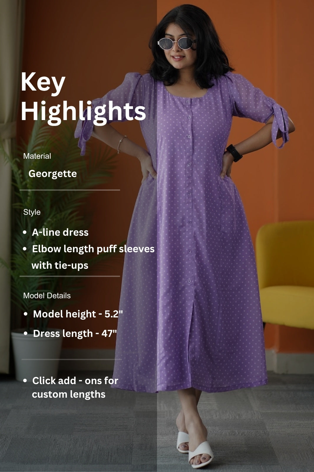 sunburst lilac polka georgette a-line dress