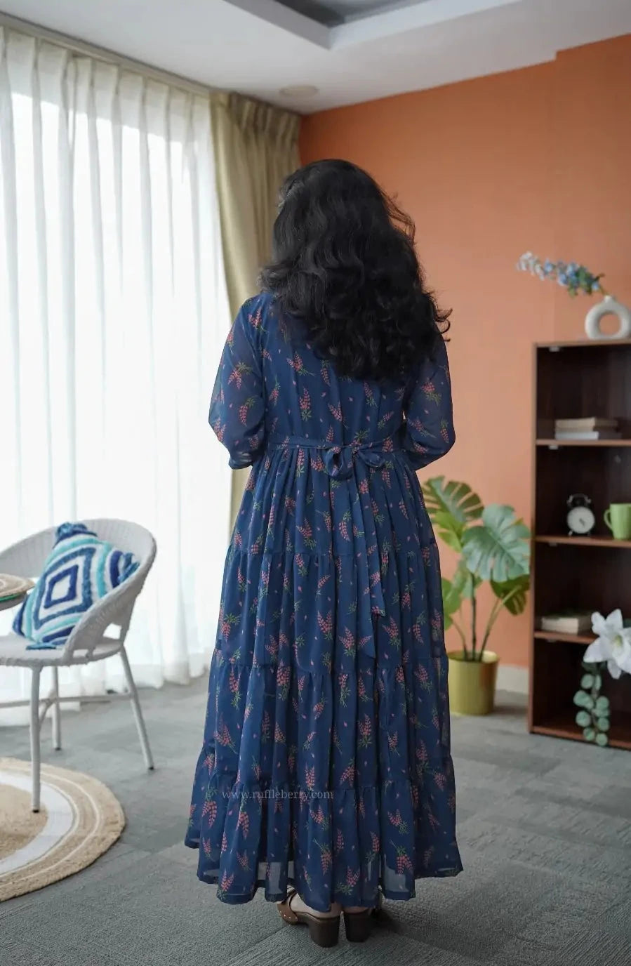 niva navyblue georgette tier dress