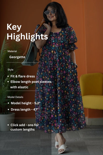 Sunburst Multifloral Georgette Fit & Flare Dress