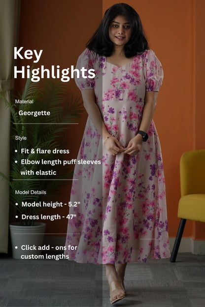 Sunburst Beige Georgette Fit & Flare Dress