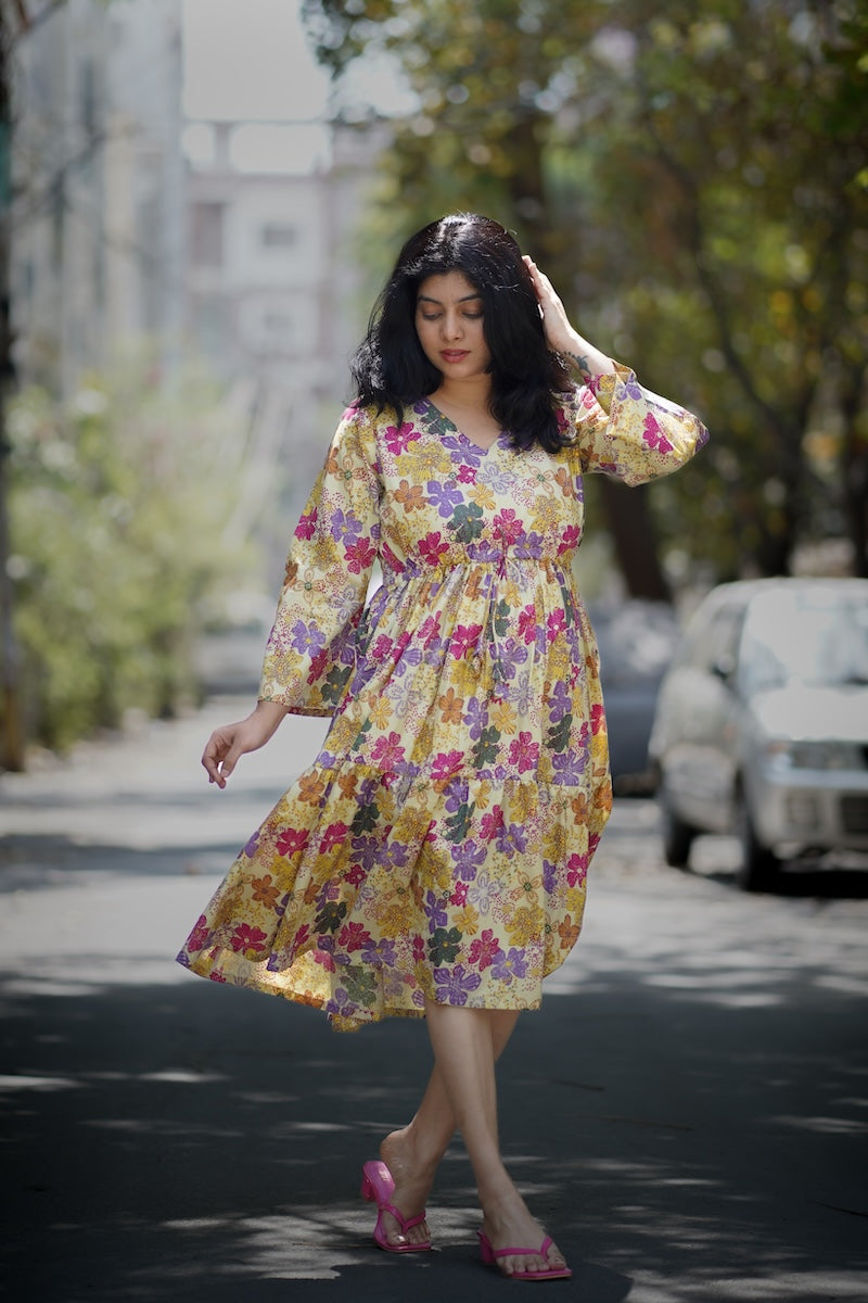 ishani floral cotton tier dress