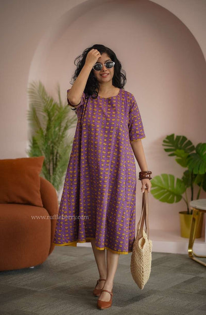 Augusta Mauve Elephant Print Cotton Dress