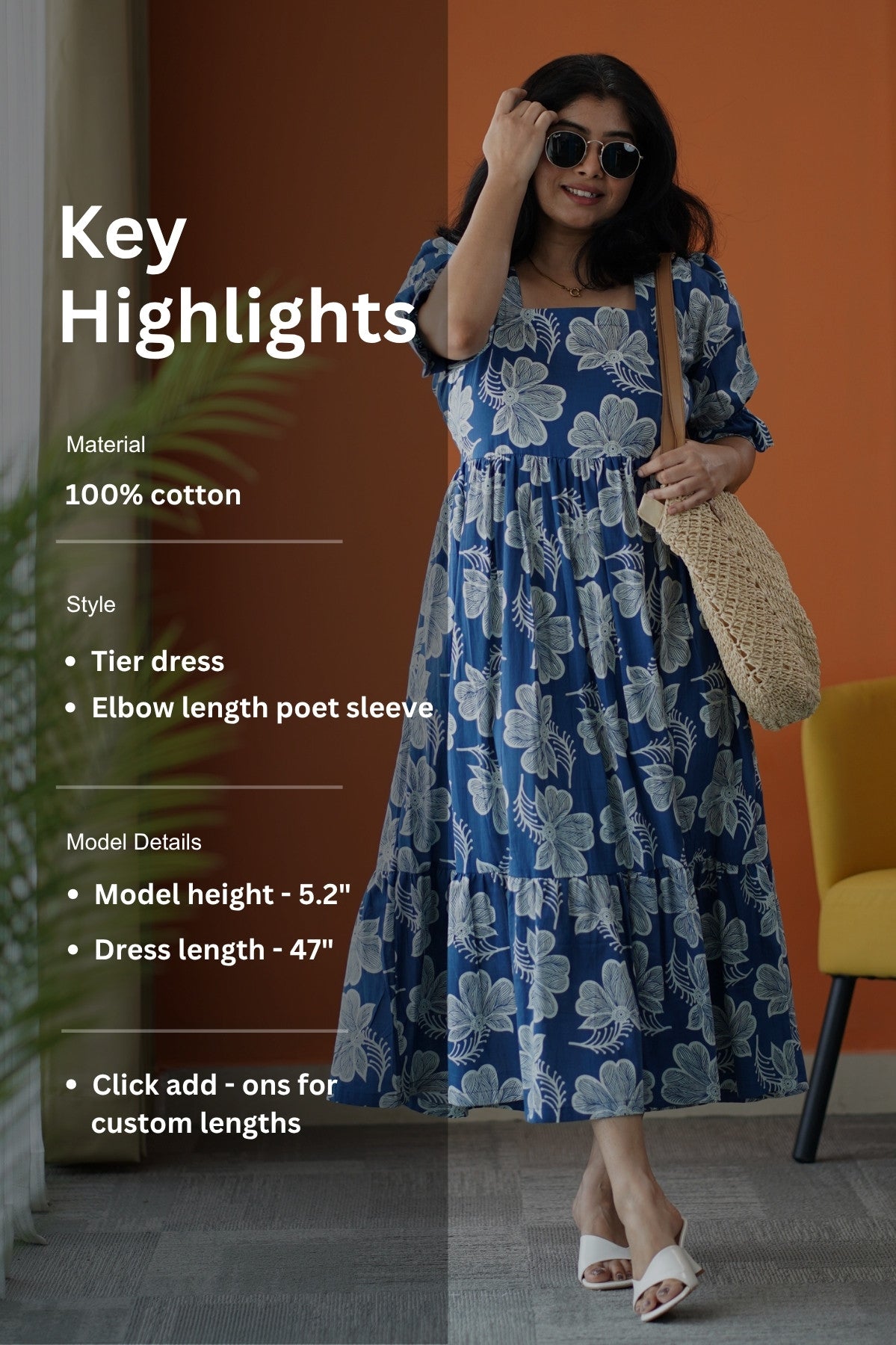 sumlove dark blue cotton tier dress