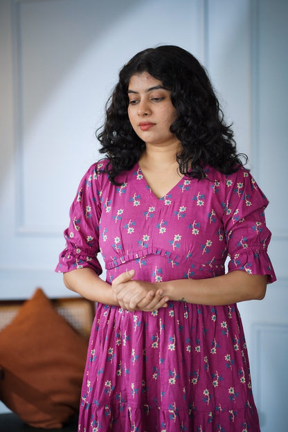 Elira Fuschia Cotton Tier Dress