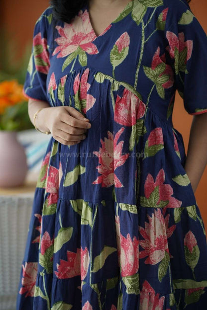 Augusta NavyBlue Cotton Tier Dress