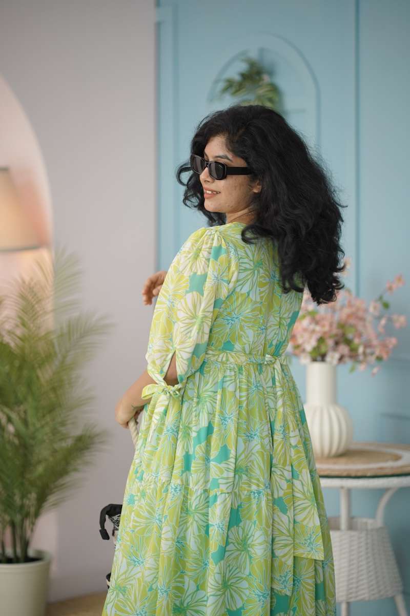 maira lime green georgette dress