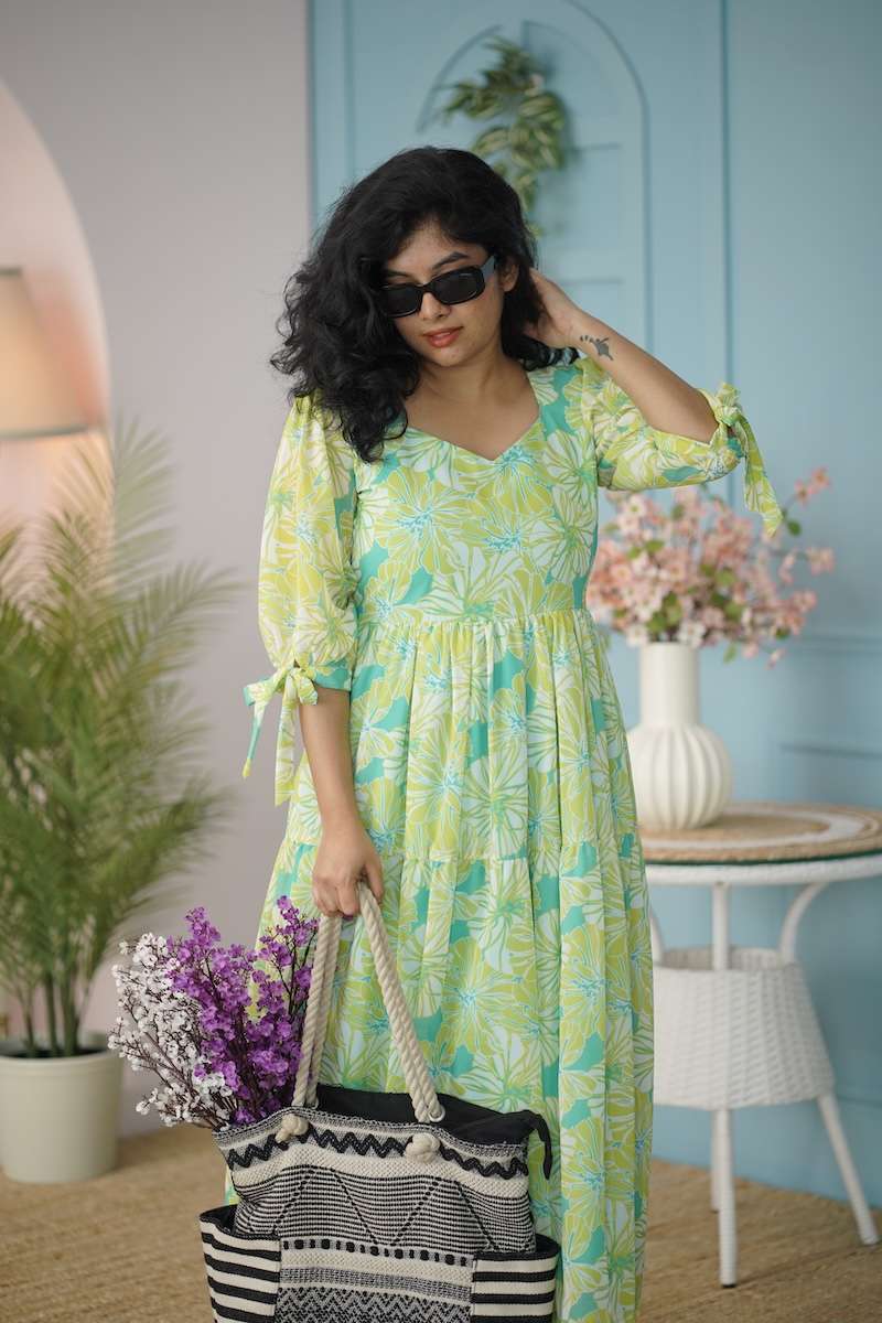 maira lime green georgette dress