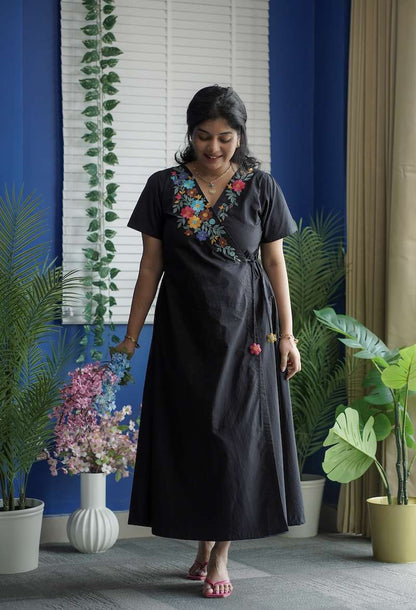 Jessie Cotton Embroidered Wrap Dress