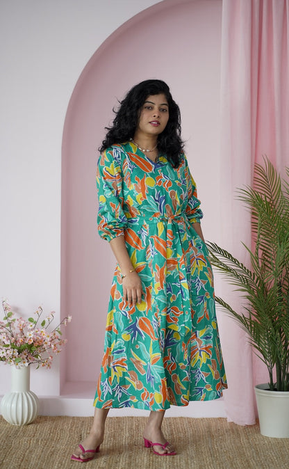 Maroba Tropical Leaves Cotton Aline Dress