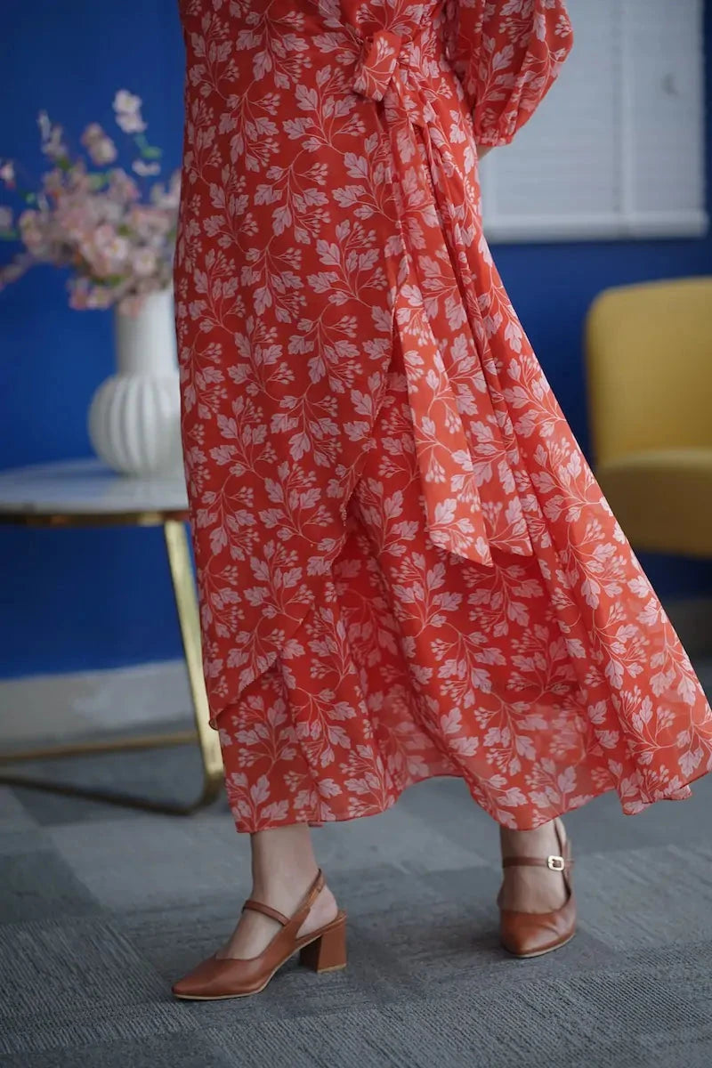 Rose Orange Floral Georgette Dress