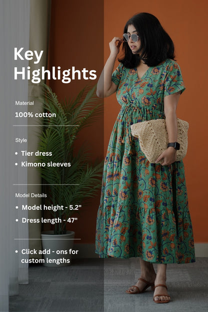 SumLove Green Cotton Tier Dress