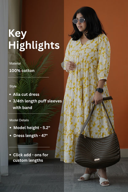 SumLove Yellow Cotton Tier Dress