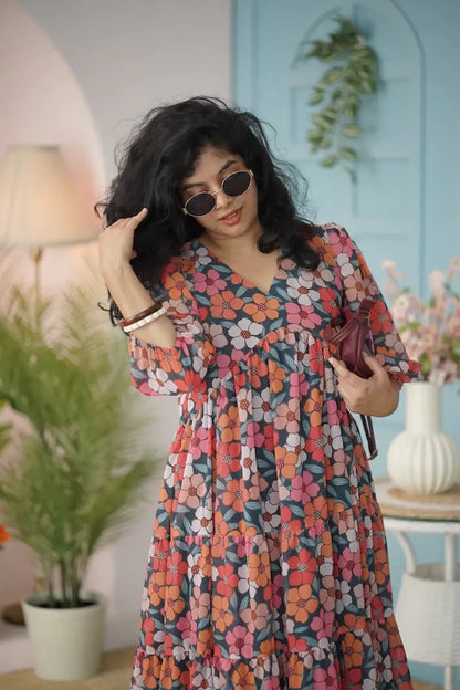 Maira Multifloral Georgette Tier Dress