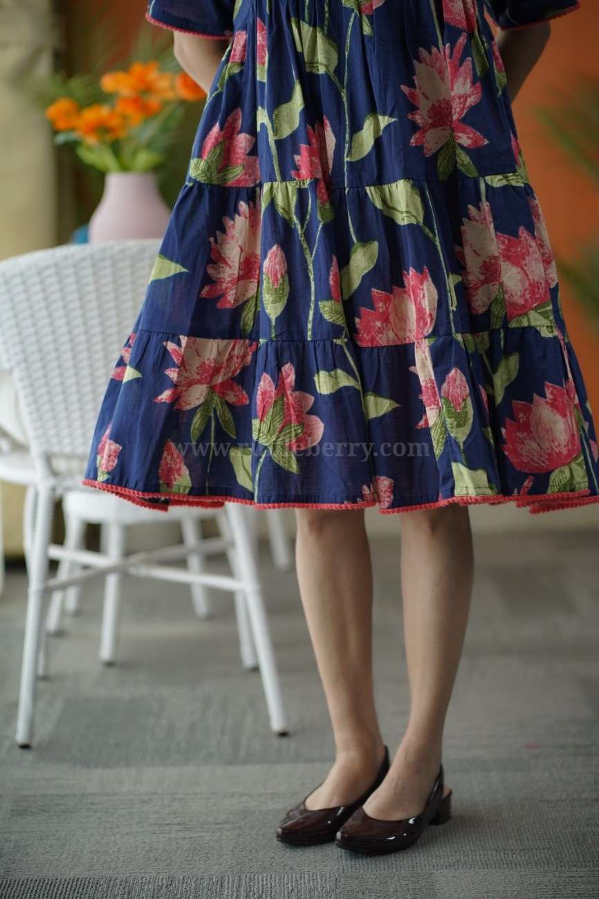 Augusta NavyBlue Cotton Tier Dress
