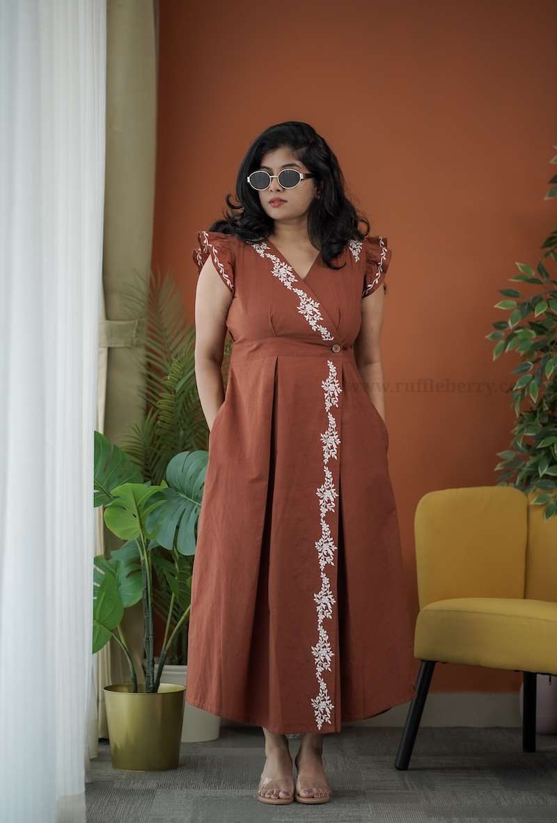 sara cotton embroidered wrap dress