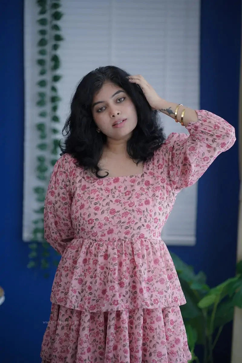 Rose Pink Georgette Layered Dress
