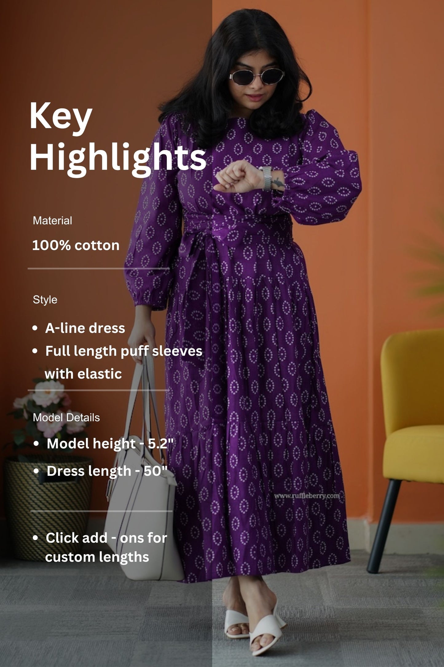 saavan purple cotton tier dress