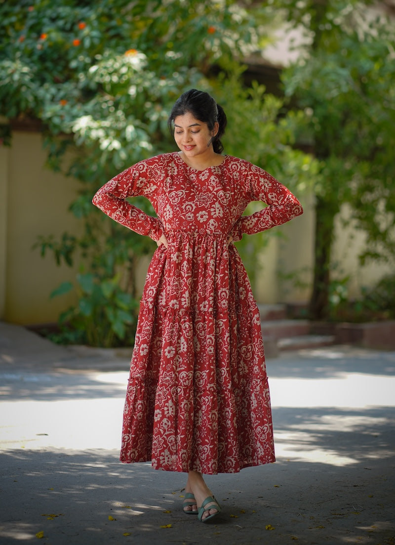 Nadira RustMaroon Cotton Dress