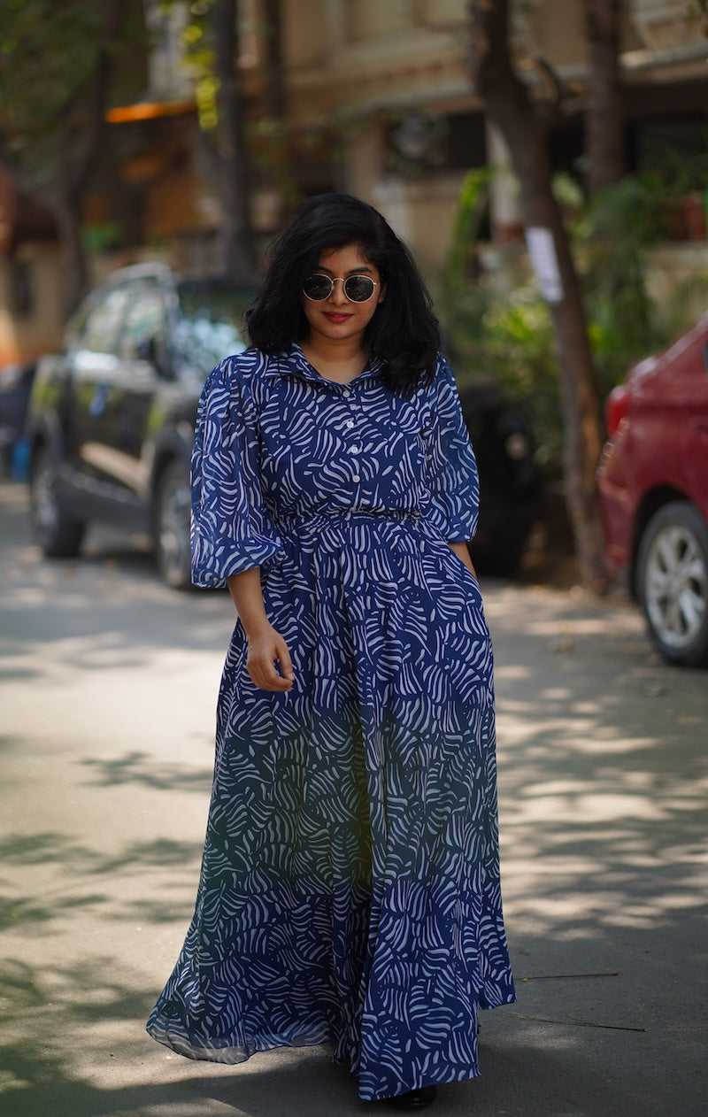 blue georgette skirt dress